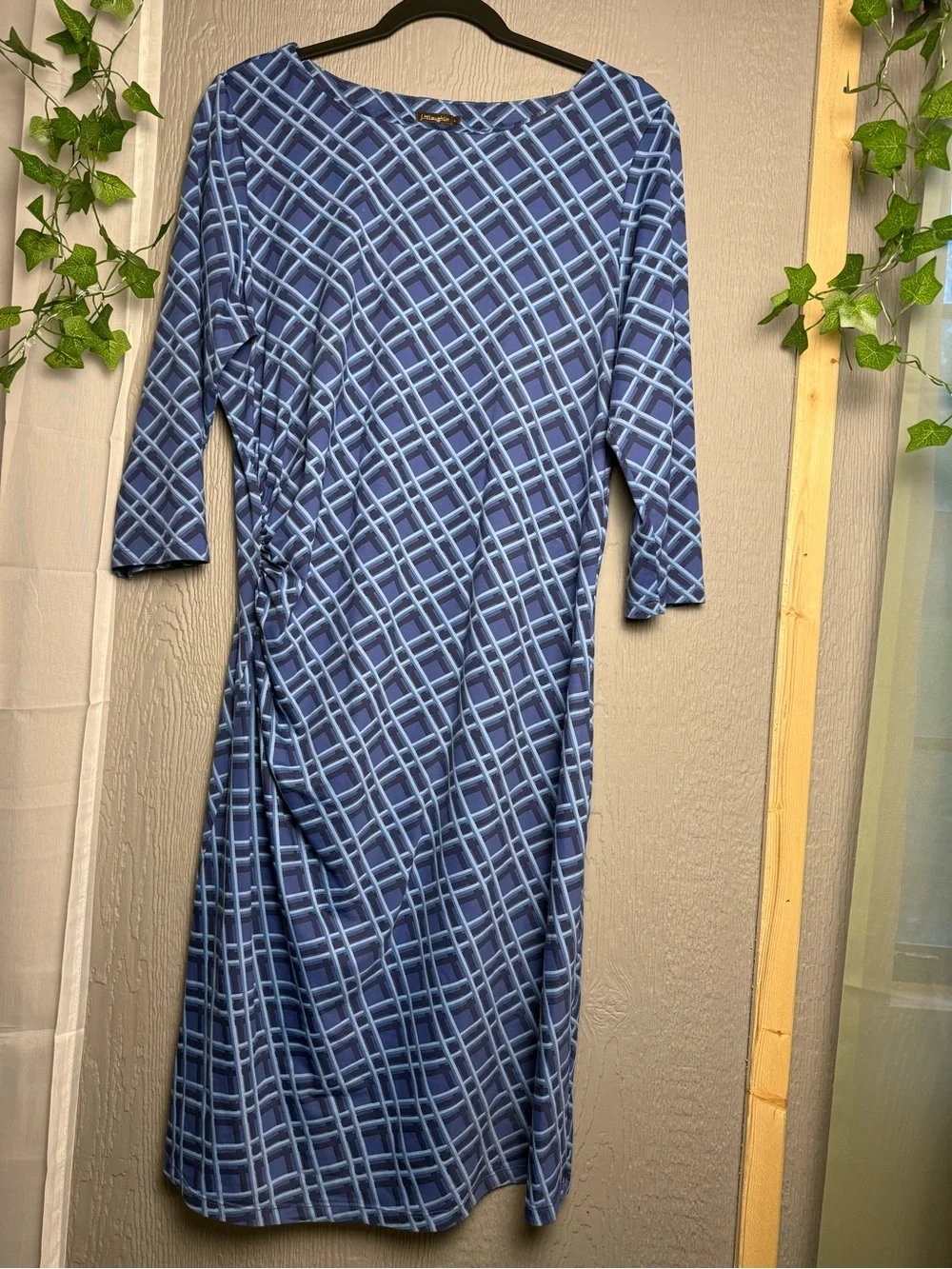 J. McLaughlin Kamala‎ Blue Catalina Cloth Geometric Ruched Dress L